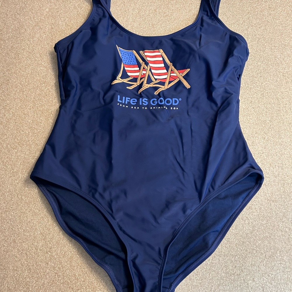Life Is Good Navy One Piece Women’s Swimsuit, size L